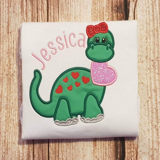 Childrens personalised dinosaur t-shirt, embroidered valentines shirt