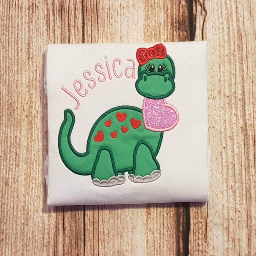 Childrens personalised dinosaur t-shirt, embroidered valentines shirt