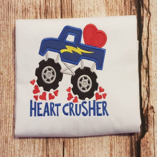 Children's valentines tshirt, monster truck tee, Child's heartbreaker top, Kids embroidered valentines shirt
