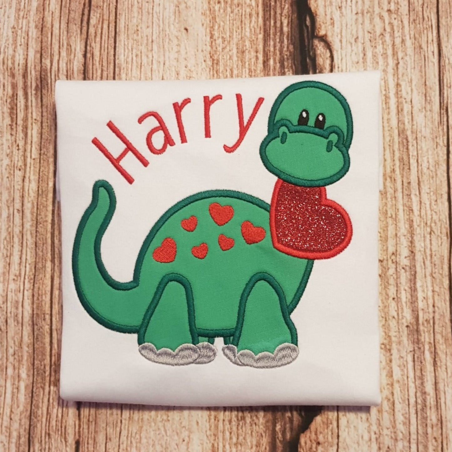 Children's personalised dinosaur t-shirt, child's embroidered valentines shirt