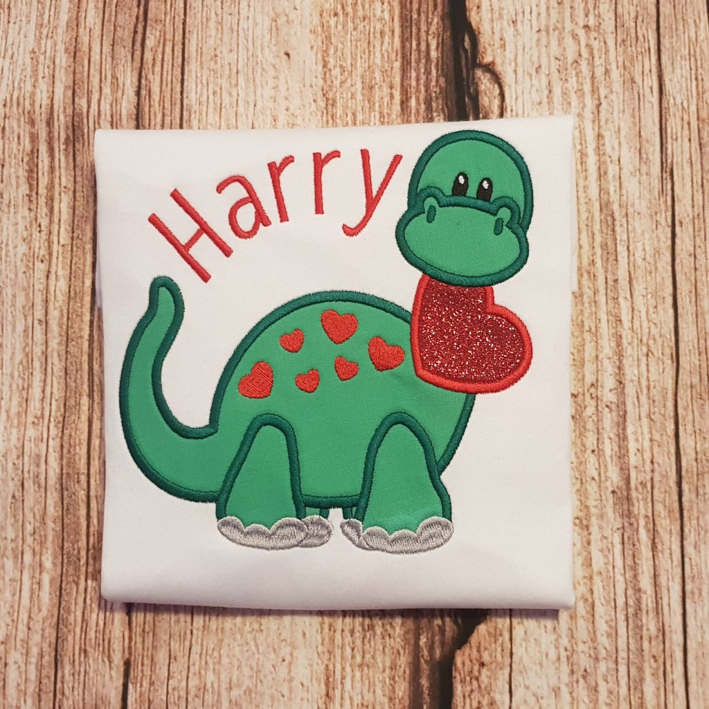 Children's personalised dinosaur t-shirt, child's embroidered valentines shirt