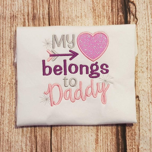 Childrens Valentines t-shirt, kids embroidered my heart belongs to daddy shirt