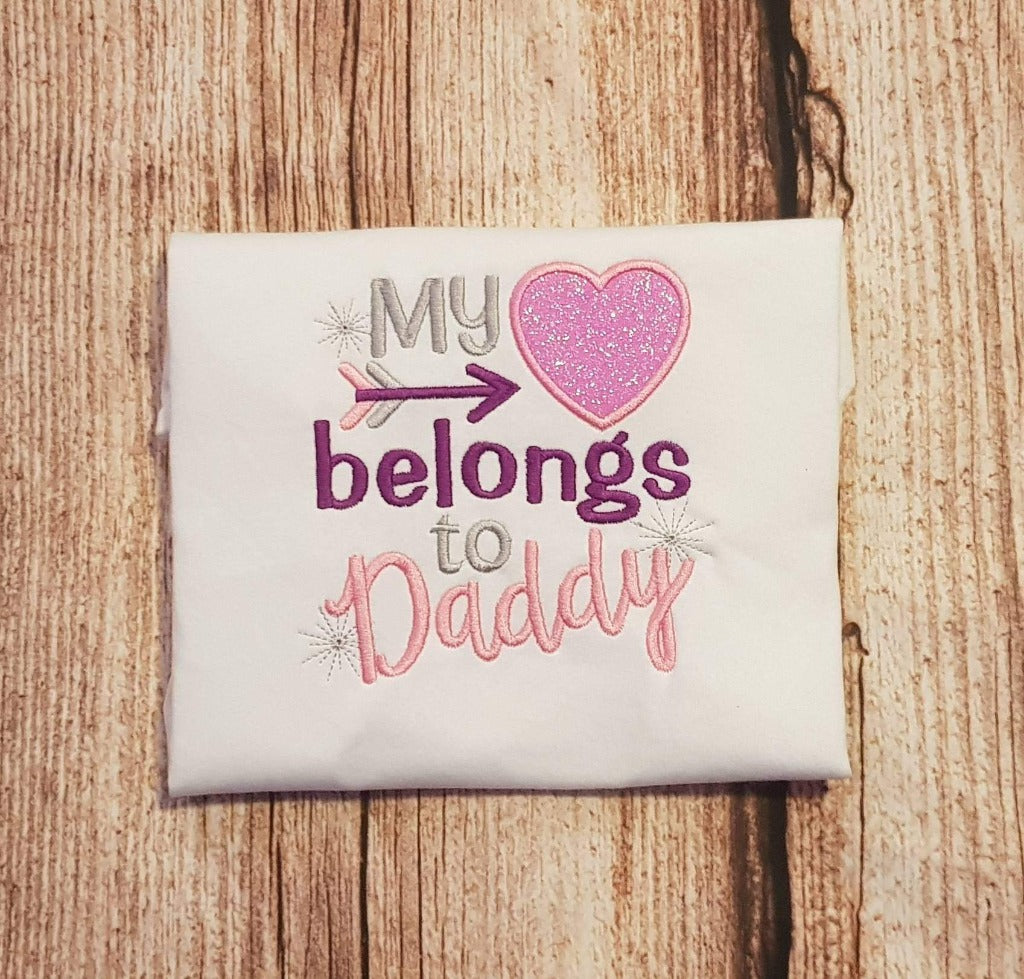 Childrens Valentines t-shirt, kids embroidered my heart belongs to daddy shirt