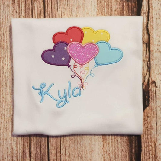 childrens personalised valentines day tshirt, heart balloon shirt