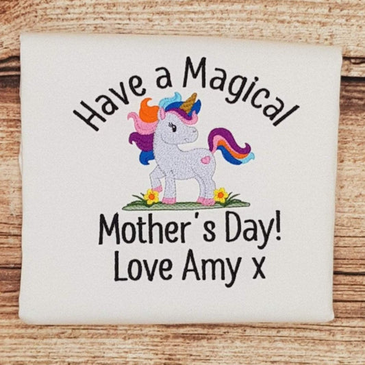 Children's personalised mothers day tshirt. Childs unicorn mothers day shirt