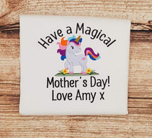 Load image into Gallery viewer, Children&#39;s personalised mothers day tshirt. Childs unicorn mothers day shirt
