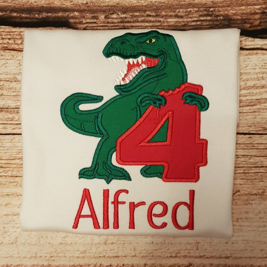 Childrens personalised dinosaur birthday tshirt, Embroidered childrens dino shirt