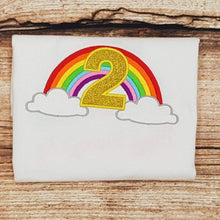 Load image into Gallery viewer, childrens rainbow birthday tshirt, Personalised birthday shirt
