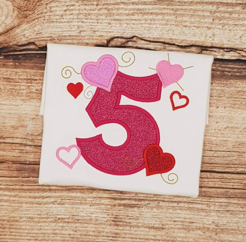 Childrens personalised heart birthday tshirt, childs embroidered birthday shirt