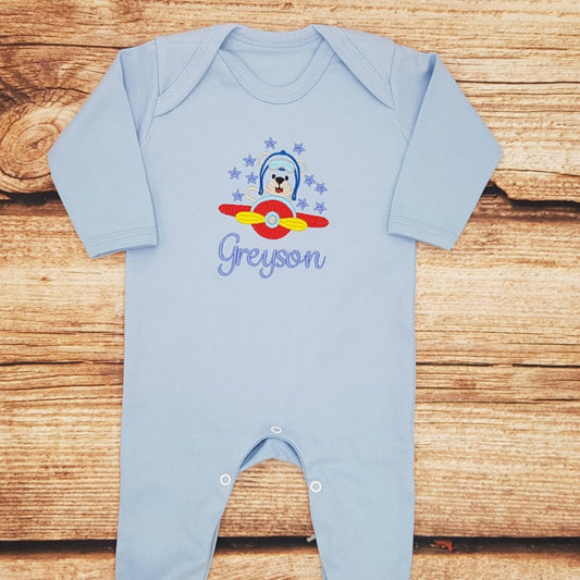Childrens personalised baby grow, childs embroidered sleepsuit, Baby gift