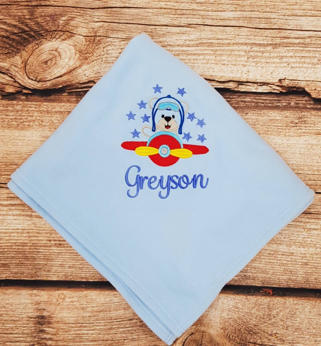 Personalised baby blanket, teddy bear embroidered blanket, new baby gift