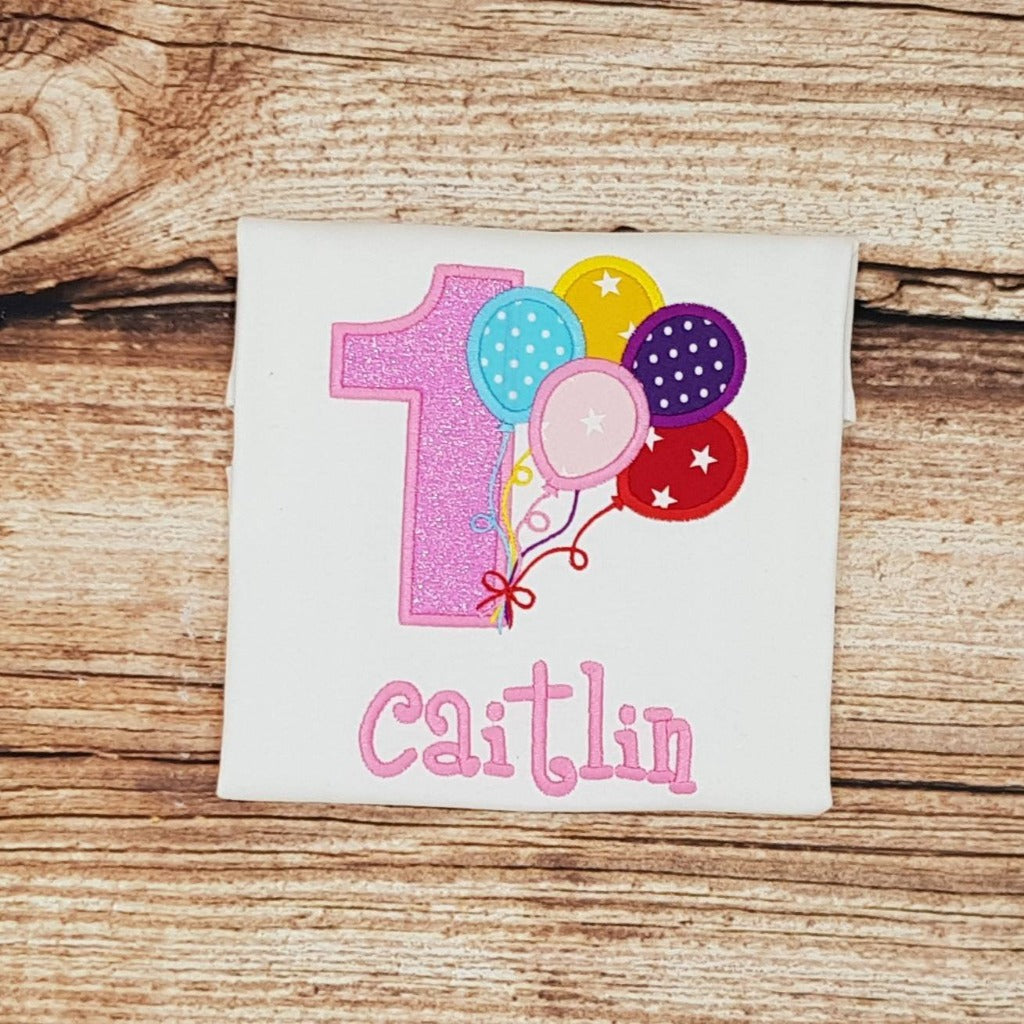 Childrens personalised birthday tshirt, Childs birthday balloons embroidered shirt