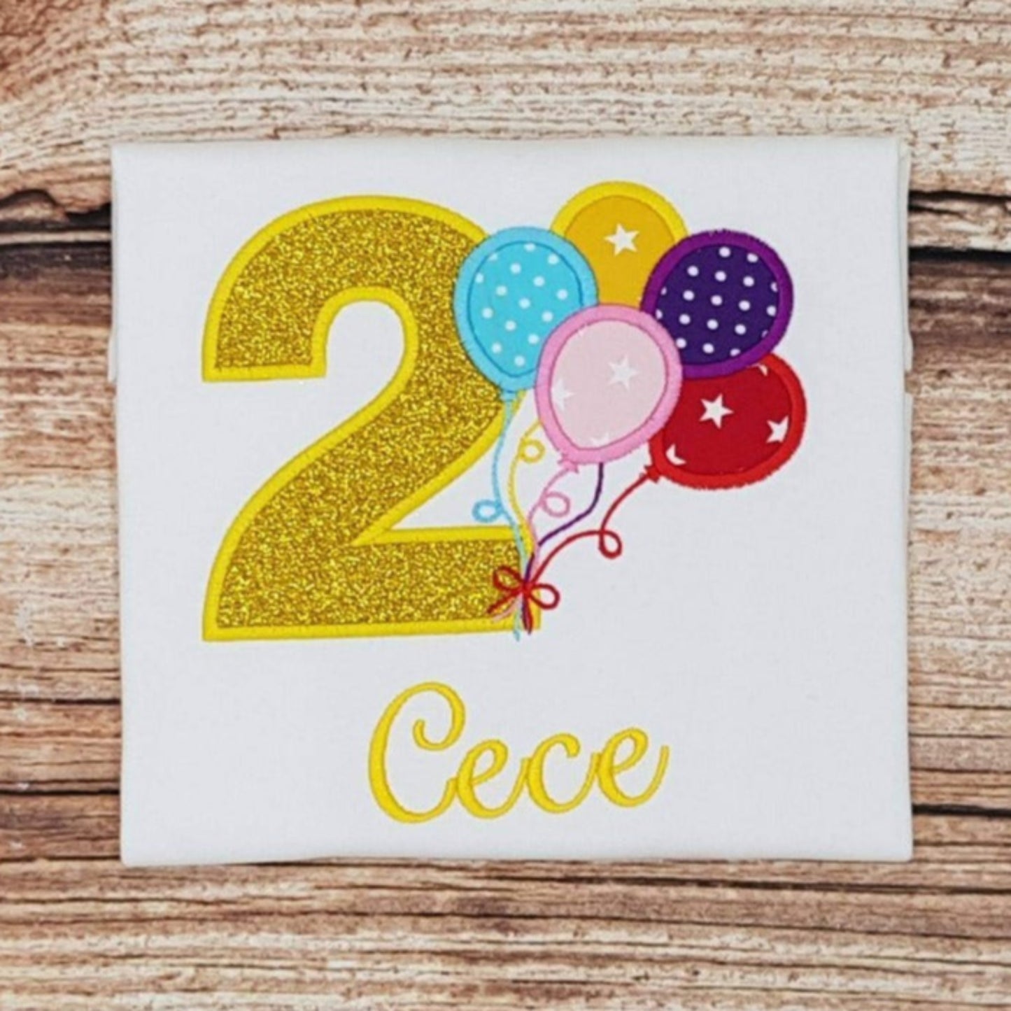 Childrens personalised birthday tshirt, Childs birthday balloons embroidered shirt