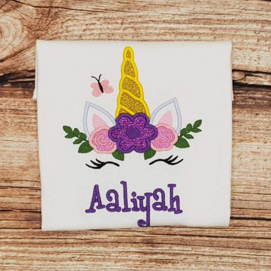 Girls personalised unicorn tshirt, childrens embroidered unicorn shirt