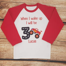 Load image into Gallery viewer, Childrens personalised birthday pyjamas, Monster truck pjs
