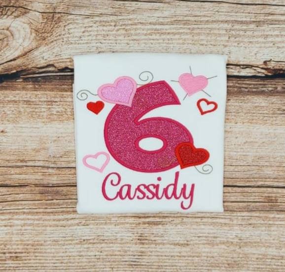 Childrens personalised heart birthday tshirt, childs embroidered birthday shirt