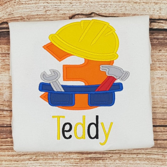 Childrens personalised birthday tshirt, Builder Birthday tee, Construction Birthday shirt, Childs embroidered celebration shirt