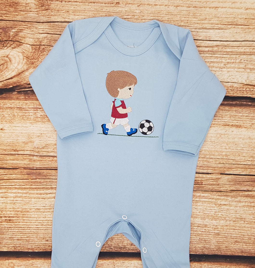 Personalised baby grow, footballer baby grow, baby wear, new baby gift, embroidered football sleepsuit, baby clothes