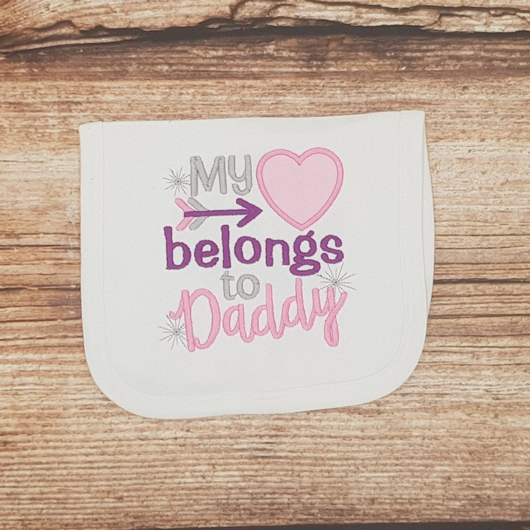 My heart belongs to daddy embroidered bib