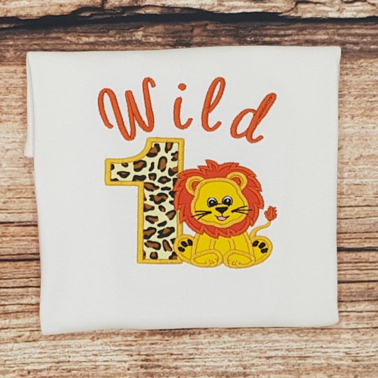 Chilrdrens embroidered birthday tshirt, 1 year old birthday shirt, wild one, lion tee, personalised birthday top, first birthday,
