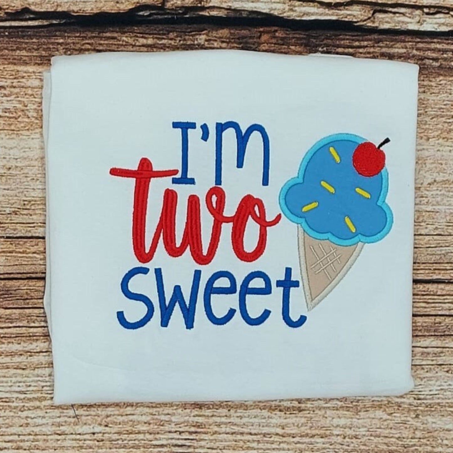 Childrens birthday tshirt, 2 yr old birthday tee, two year old birthday shirt,two sweet, Ice cream birthday top,embroidered 2nd birthday tee