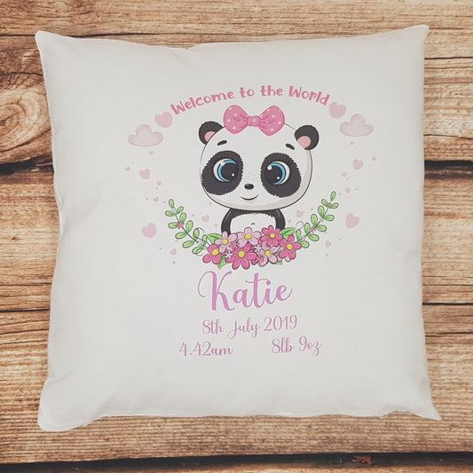 Personalised Birth stat cushion, baby cushion, childrens cushion, panda cushion, nursery decor, new baby gift, baby shower gift