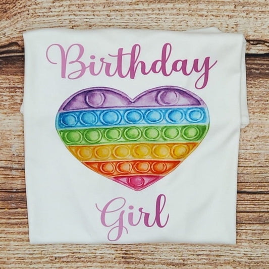 Childrens birthday tshirt, heart pop it birthday shirt, poppin birthday top, kids pop it top, sensory toy tshirt
