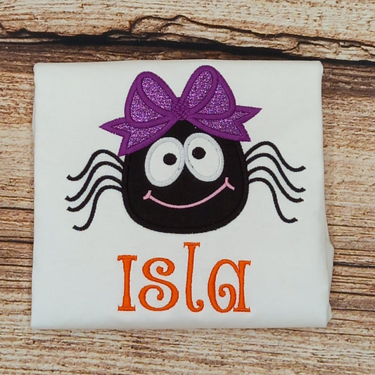 Childrens personalised halloween tshirt, Childs spider shirt, kids embroidered Halloween tee, Personalised clothing