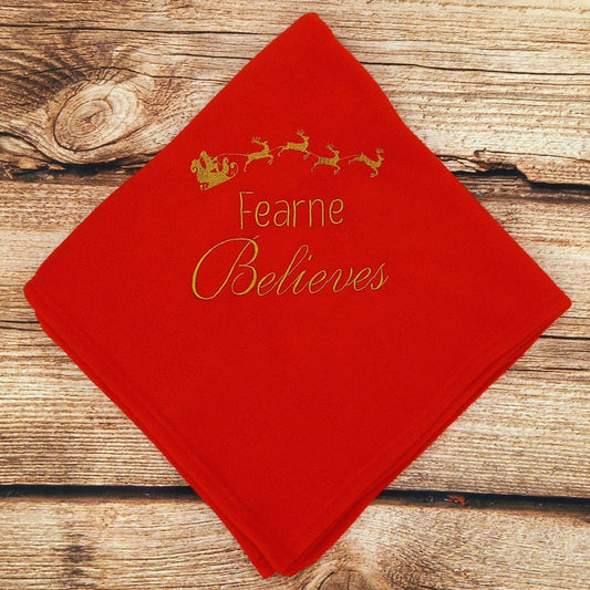 Personalised Christmas blanket, embroidered baby blanket, child's father Christmas shawl, xmas baby gift, believe in santa blanket,