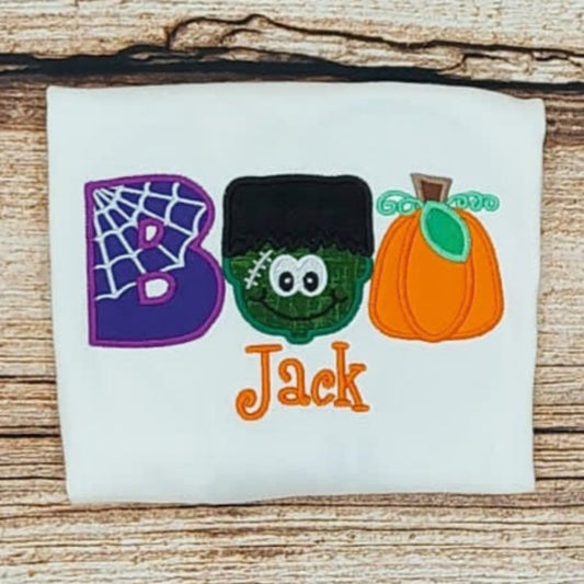 Childrens personalised halloween tshirt, kids embroidered halloween shirt, Childs Boo halloween top