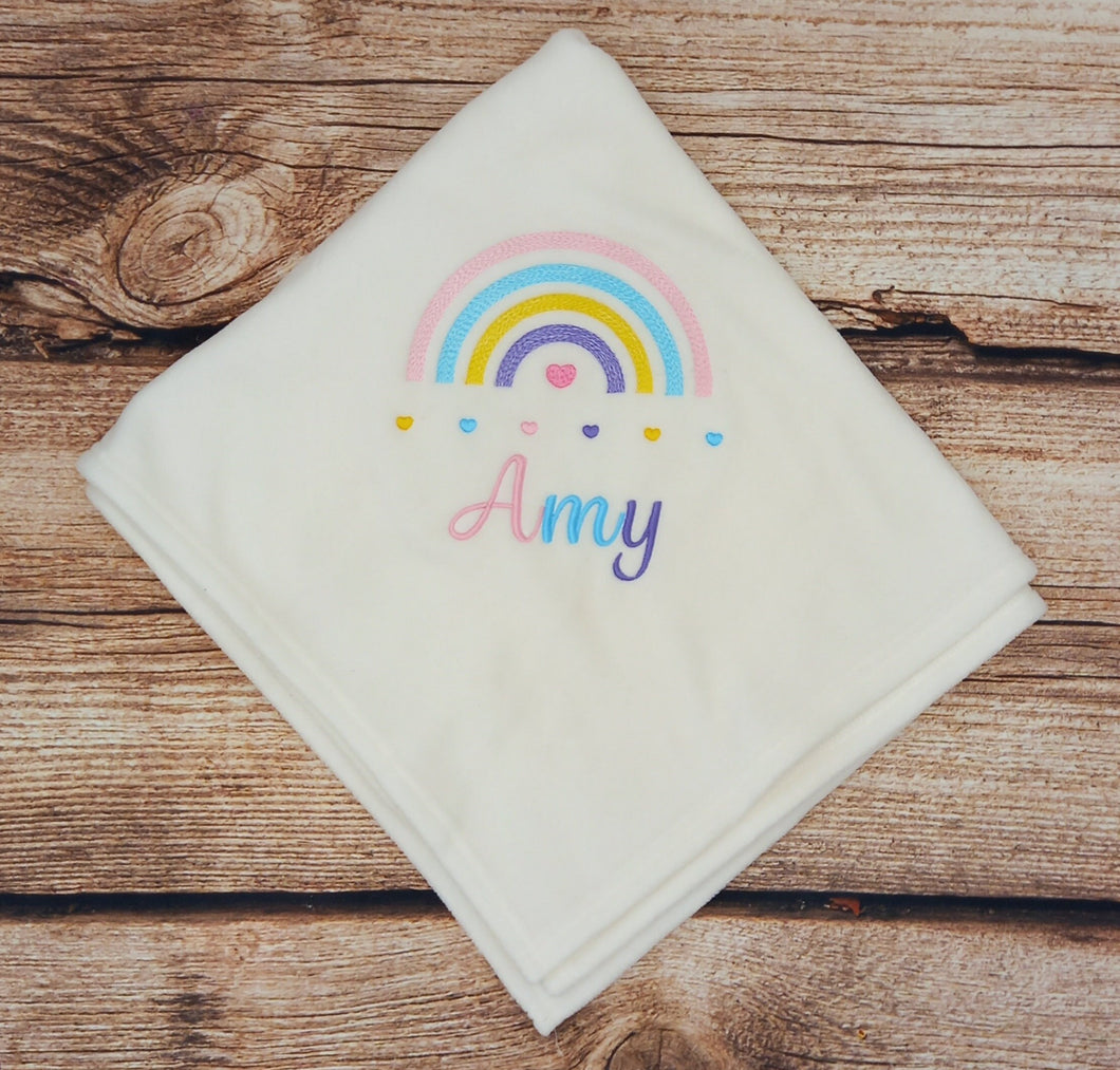 Personalised baby blanket, embroidered baby blanket, child's rainbow shawl, new baby gift, rainbow baby blanket, baby bedding