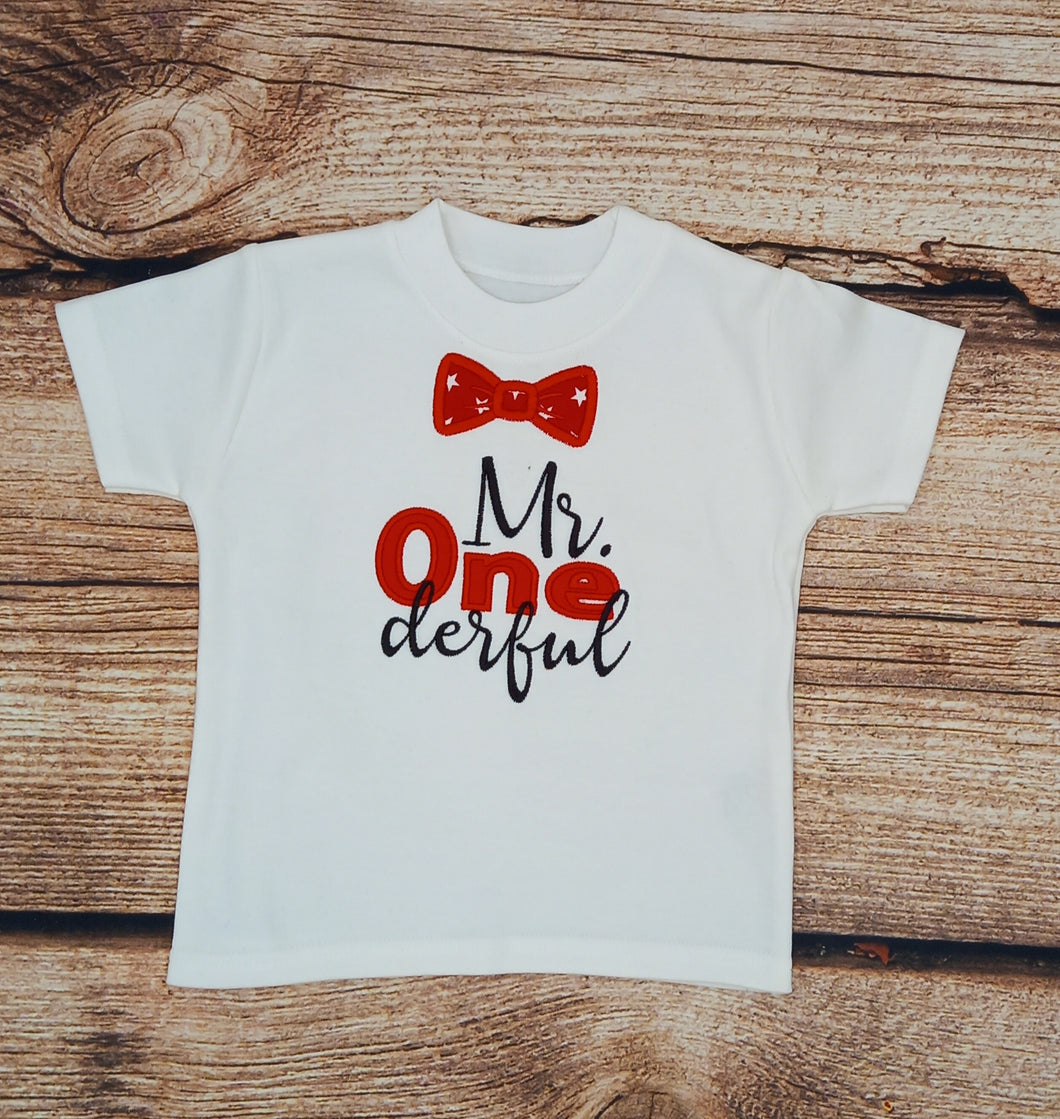 Childs first birthday tshirt, mr onederful tee, kids embroidered birthday top, boys 1st birthday shirt, babys first birthday outfit