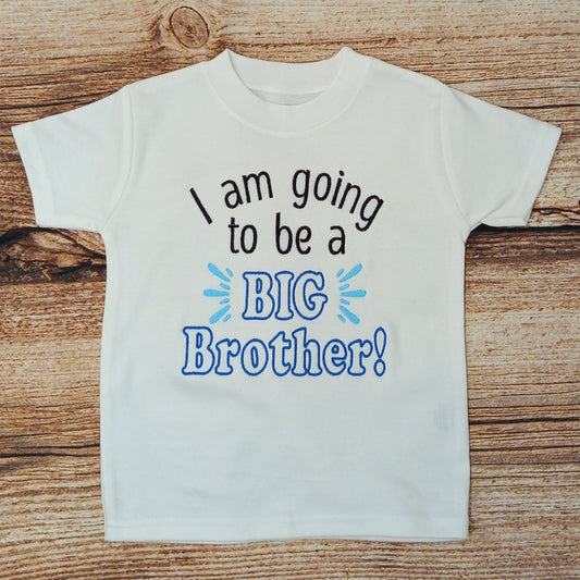 I am going to be a big brother tshirt, Childrens embroidered big brother tee, childs birth announcement shirt
