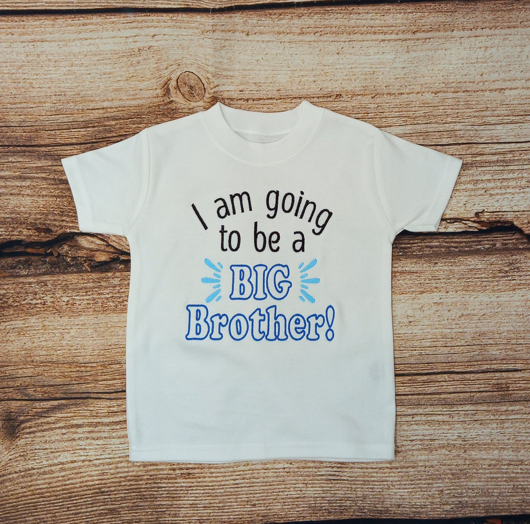 I am going to be a big brother tshirt, Childrens embroidered big brother tee, childs birth announcement shirt