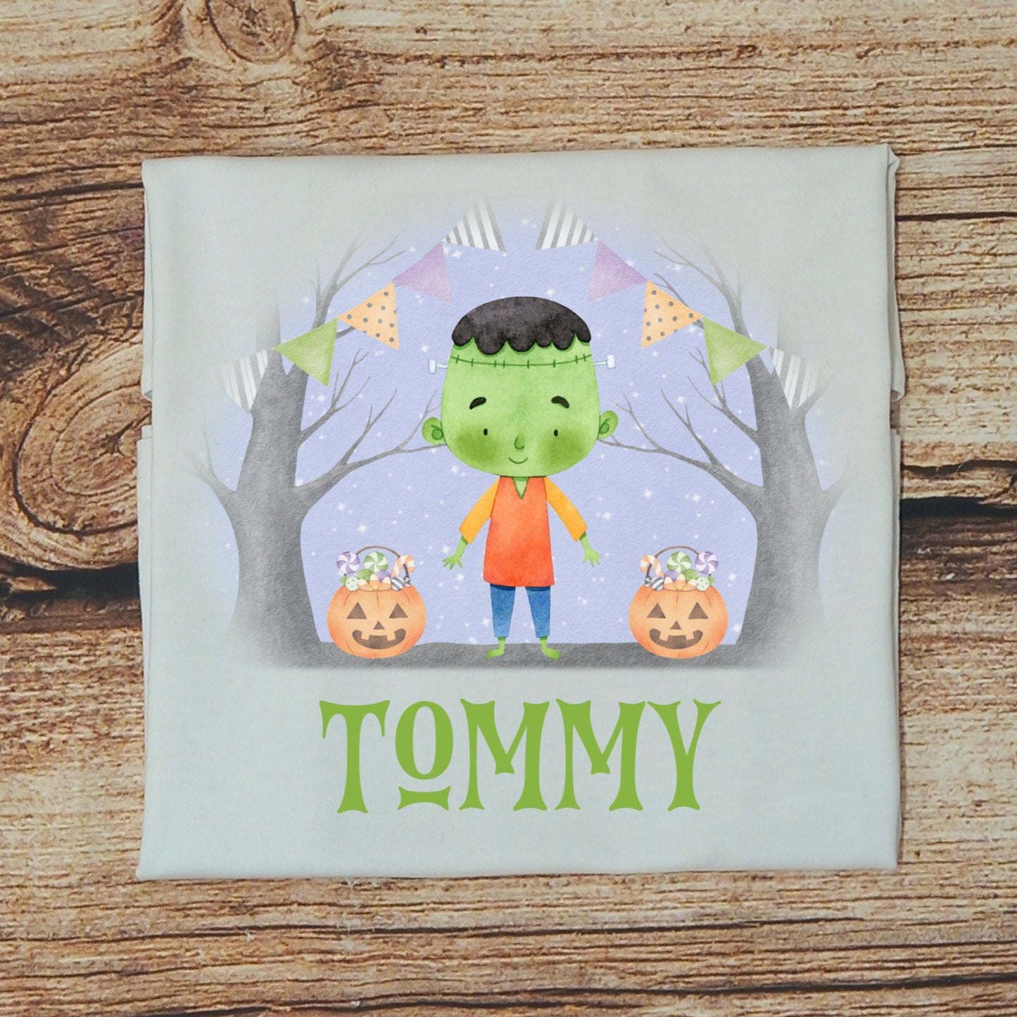 Childrens personalised Halloween tshirt, Childs Frankenstein tshirt, trick or treat outfit, kids personalised Halloween gift