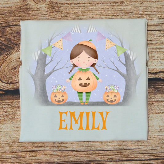 Childrens personalised halloween tshirt, Childs halloween outfit, Pumpkin top, kids personalised halloween gift