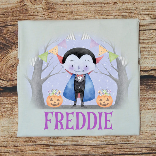 Childrens personalised Halloween tshirt, Childs Dracula tshirt, Kids personalised Halloween gift, Childrens vampire top