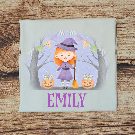 childrens personalised halloween tshirt, Childrens witch top, kids personalised halloween shirt,  childs Halloween gift