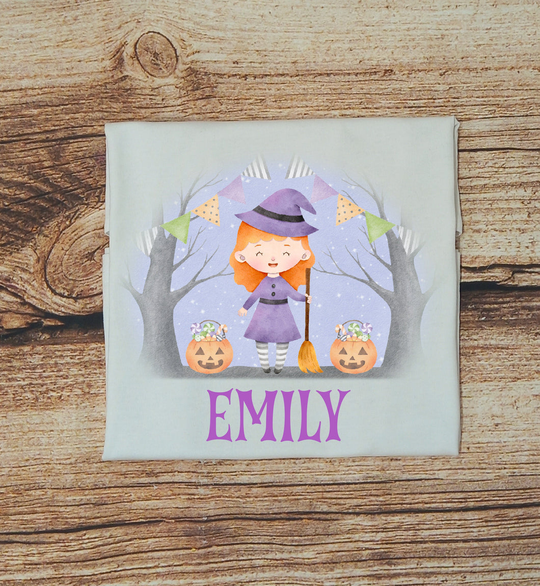 childrens personalised halloween tshirt, Childrens witch top, kids personalised halloween shirt,  childs Halloween gift