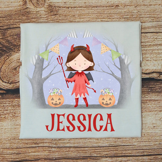 Childrens personalised Halloween tshirt, Kids devil shirt, Childs personalised Halloween gift