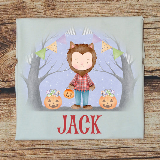 Childrens personalised Halloween tshirt, Childs warewolf tshirt, Personalised Halloween gift for kids, trick or treat outfit