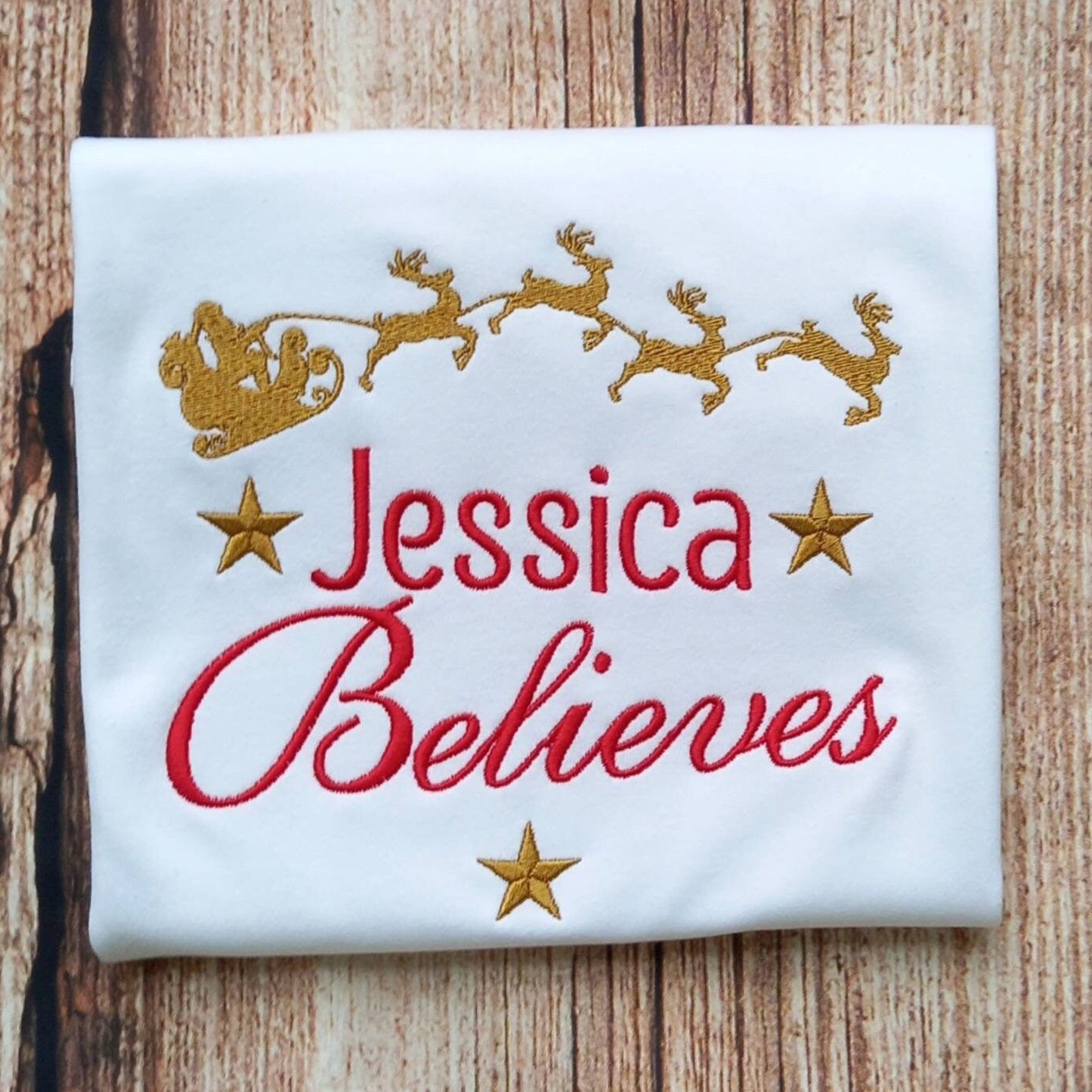 Childrens personalised Christmas tshirt, Childs xmas top, Santa and his Sleigh festive clothing, Kids embroidered Christmas shirt