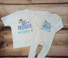 Load image into Gallery viewer, Childrens personalised big brother tshirt, sibling tee, pregnancy announcement top, matching outfits, kids embroidered big brother shirt
