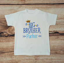 Load image into Gallery viewer, Childrens personalised big brother tshirt, sibling tee, pregnancy announcement top, matching outfits, kids embroidered big brother shirt
