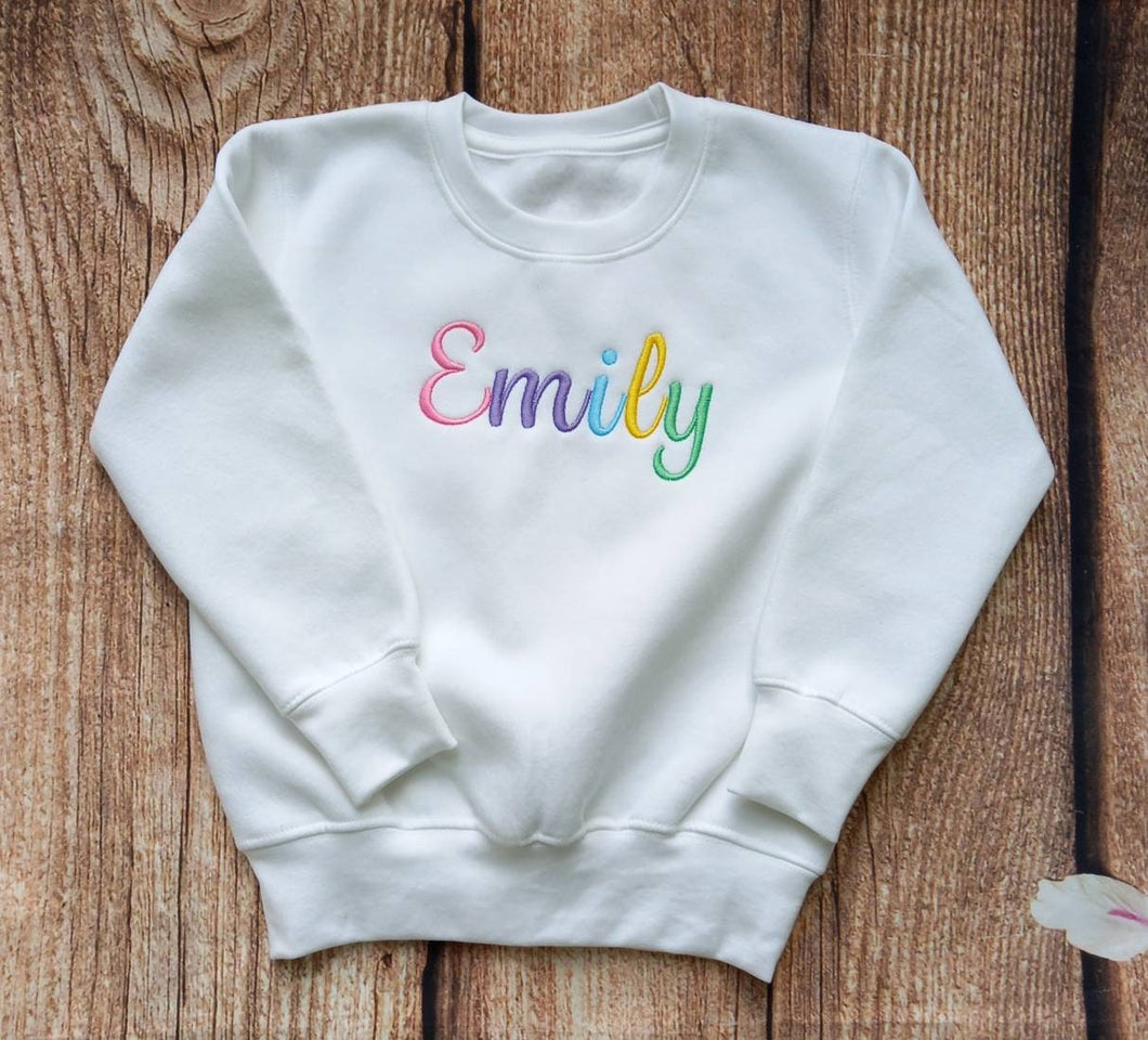 Childrens personalised jumper, child's embroidered sweater, kids rainbow jumper, childrens personalised gift, kids clothing