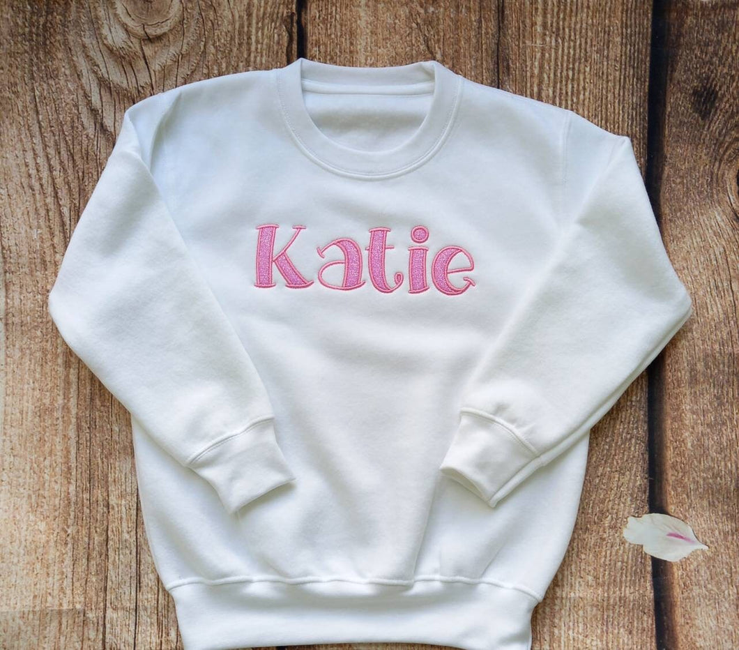 Childrens personalised jumper, child's embroidered sweater, personalised clothing for kids, personalised glitter sweatshirt, winter wardrobe