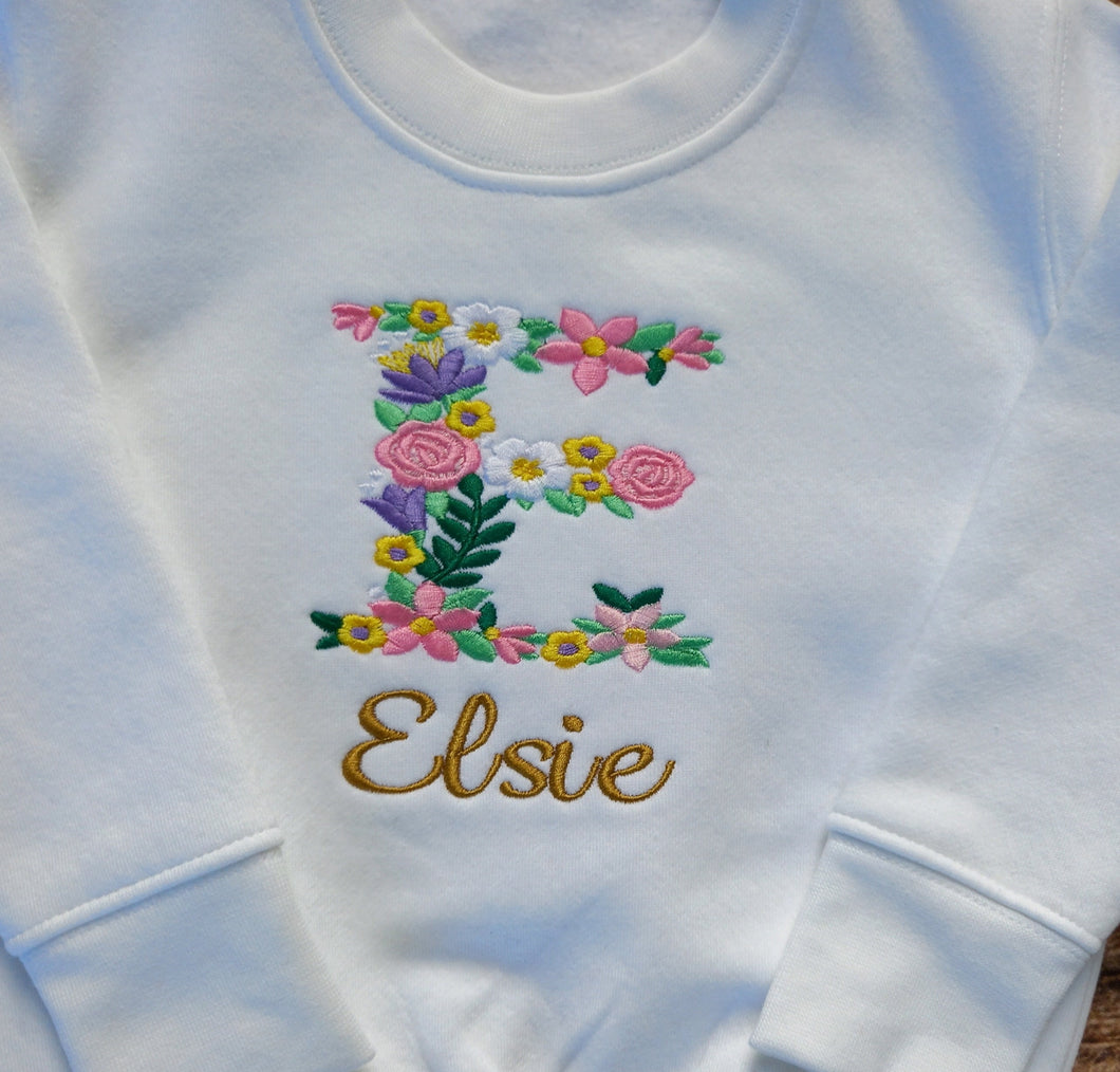 Childrens personalised Jumper, Childs personalised clothing, flower initial top, Girls flower tshirt, Girls flower jumper, kids sweater