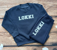 Load image into Gallery viewer, Childrens personalised tracksuit, kids sportswear, Childs casual wear, Kids lounge wear, Childs sweatshirt and jogging bottoms set,
