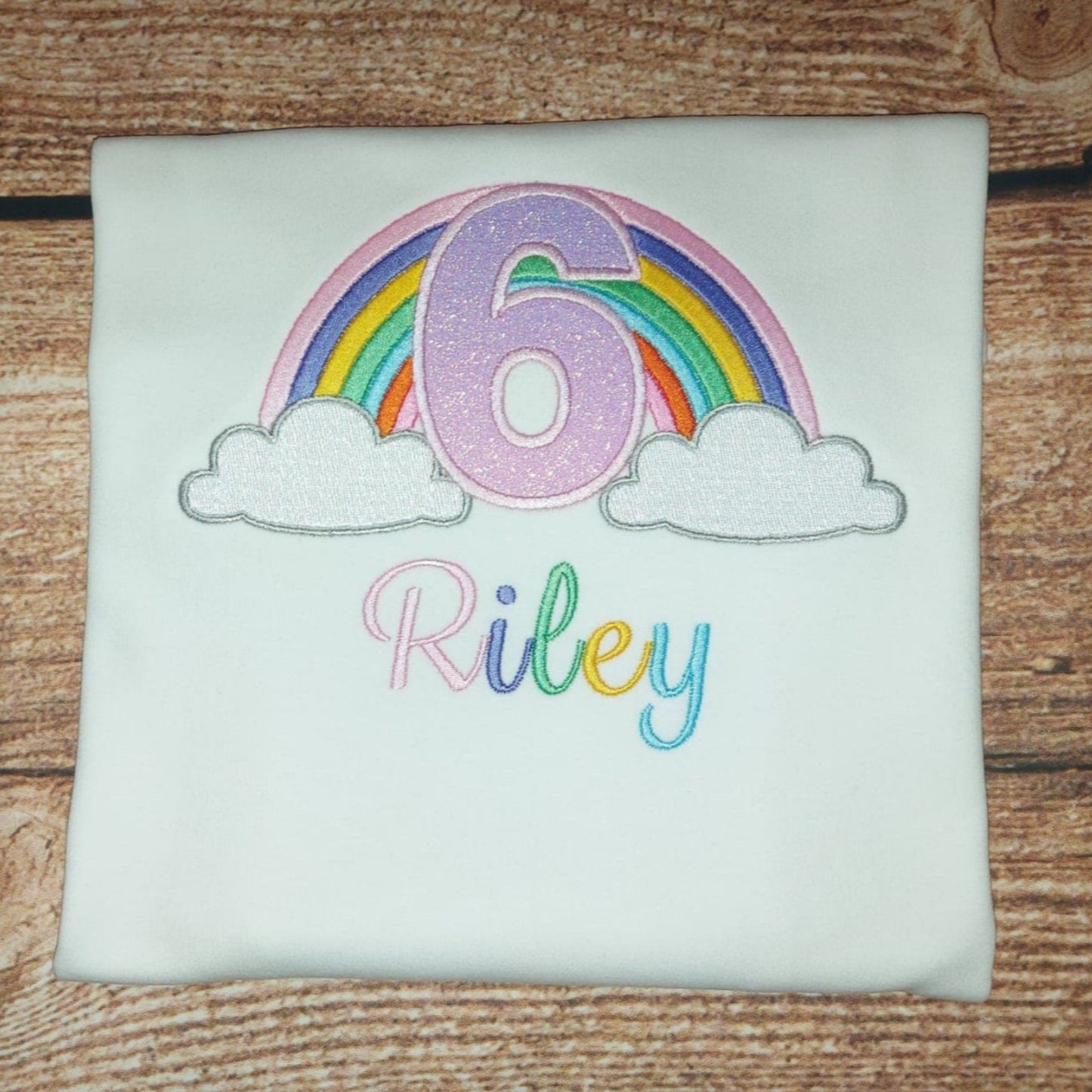 Childrens personalised rainbow birthday tshirt, Childs pastel rainbow birthday shirt, Personalised clothing, Kids embroidered birthday tee