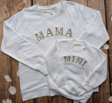 Load image into Gallery viewer, Mother and daughter matching sweatshirt, mama and mini embroidered jumpers, Adult and child floral sweater, mini me clothing
